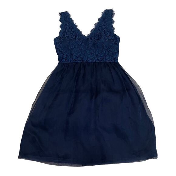 McGinn Navy Lace & Chiffon Dress | 8, Silk Lined, 4 Layers, Dark Romantic Formal - Picture 1 of 10
